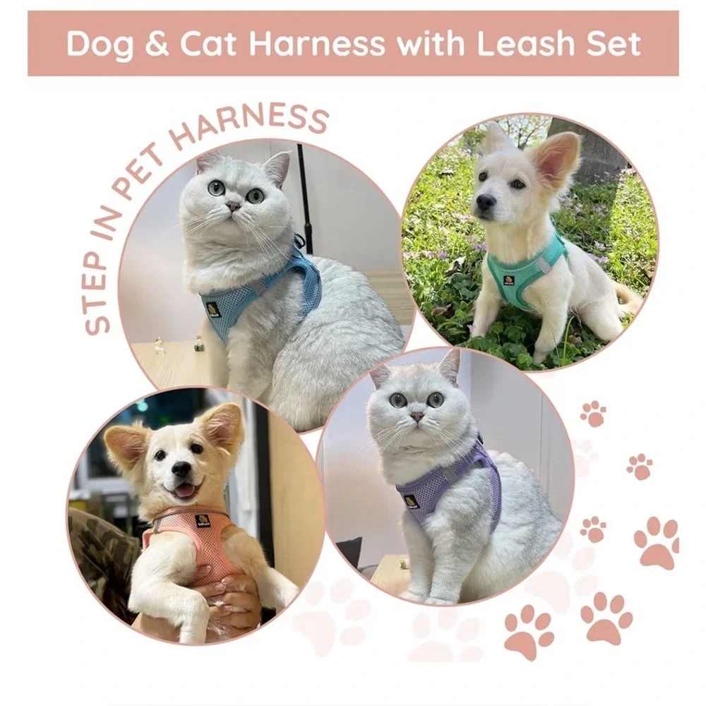 New- Bella & Pal Pink  Pet Harness & Leash Set  Safety Lock  16-18 inch Chest